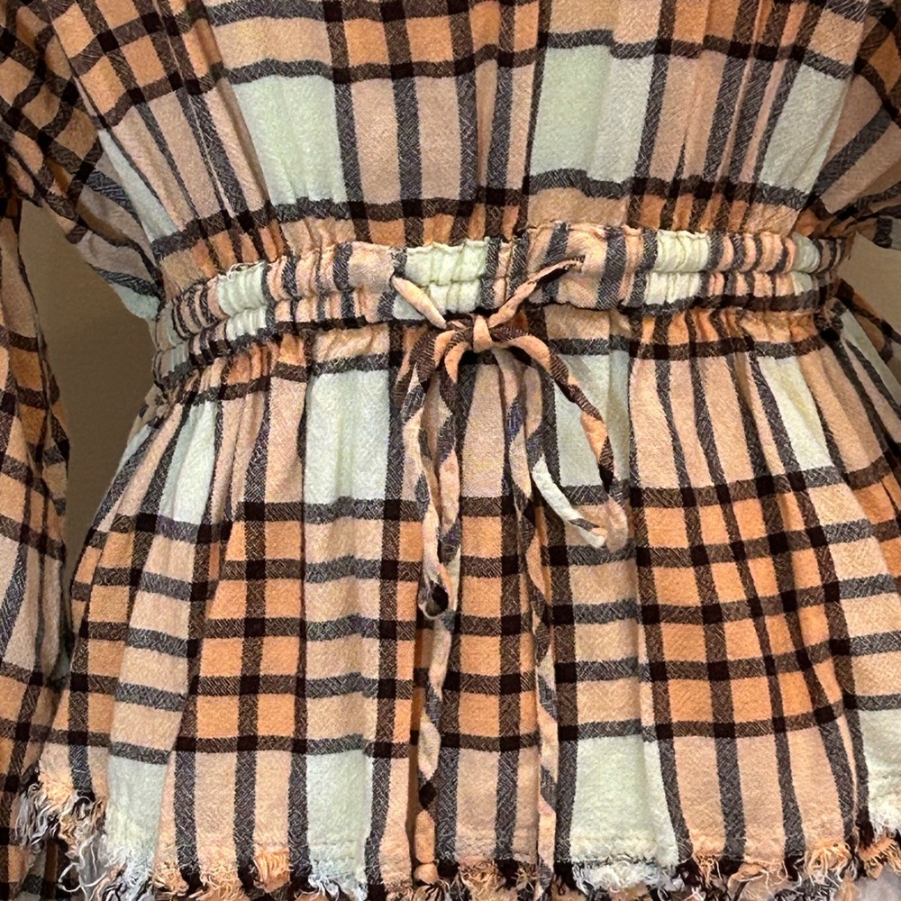 We The Free | Size Small Wool Blend Plaid Distressed Top - Picture 6 of 8